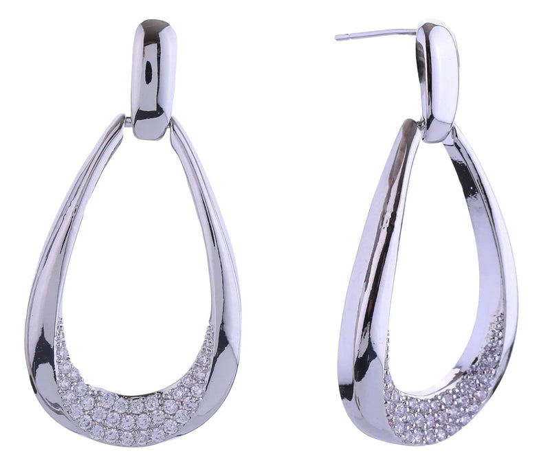 DJE310850 14K Tear Drop Dangle Hoop Pave CZ Post Earrings - MiMi Wholesale