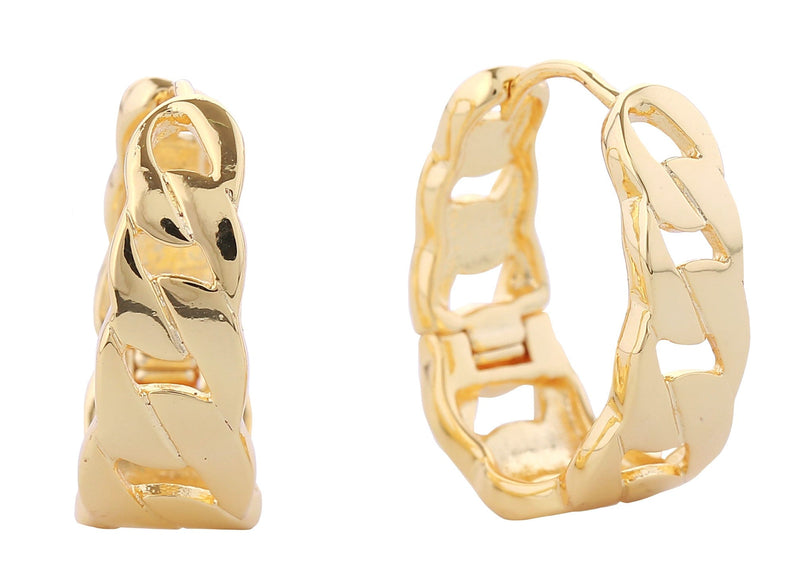 DJE310851 14K Bold Chain Hoop Huggie Earrings - MiMi Wholesale