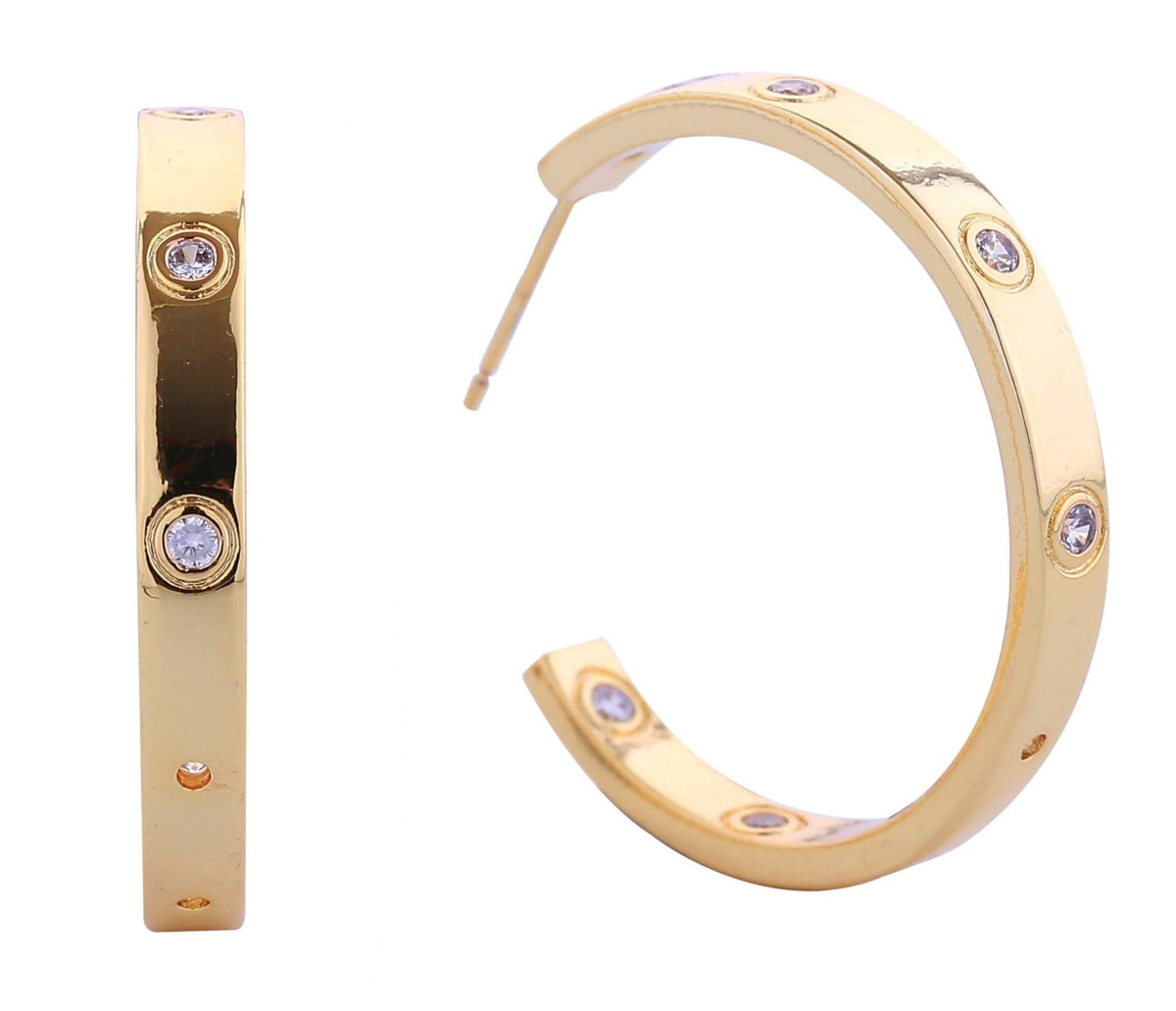 DJE310853 14K Love Luv Pave CZ Hoop Post Earrings - MiMi Wholesale