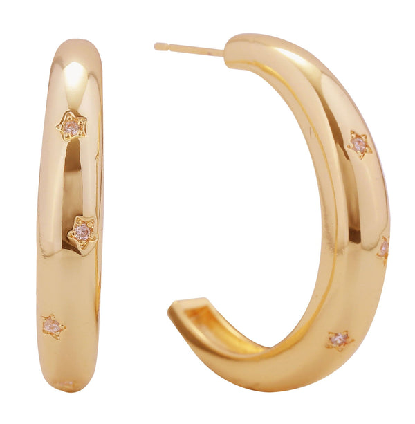 DJE310854 14K Pave Star CZ Hoop Post Earrings - MiMi Wholesale
