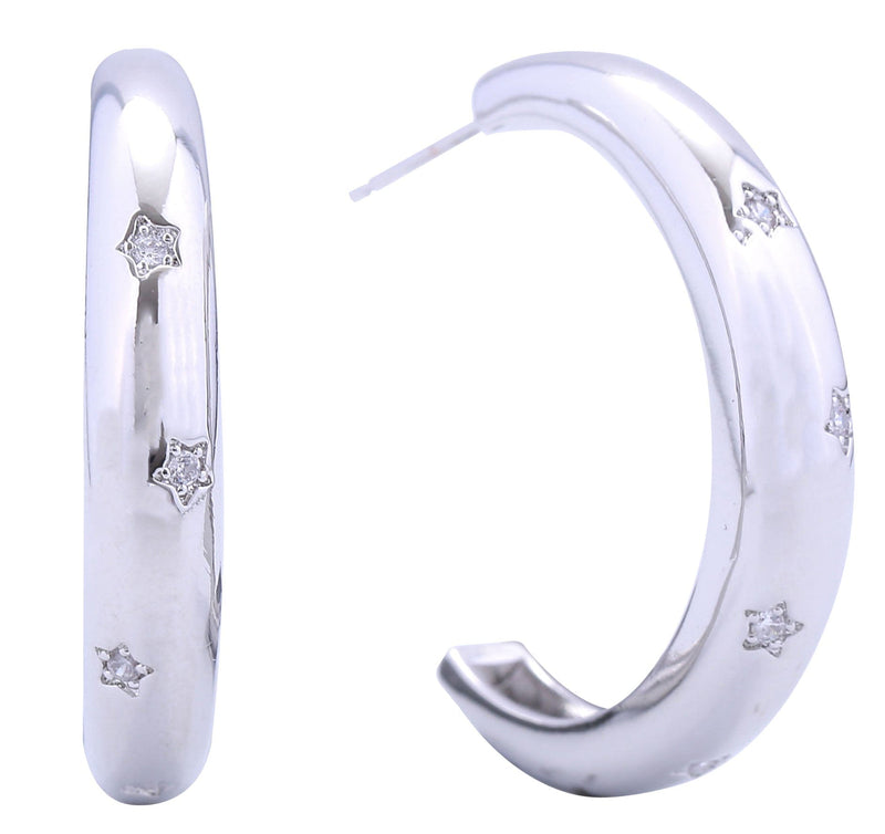 DJE310854 14K Pave Star CZ Hoop Post Earrings - MiMi Wholesale