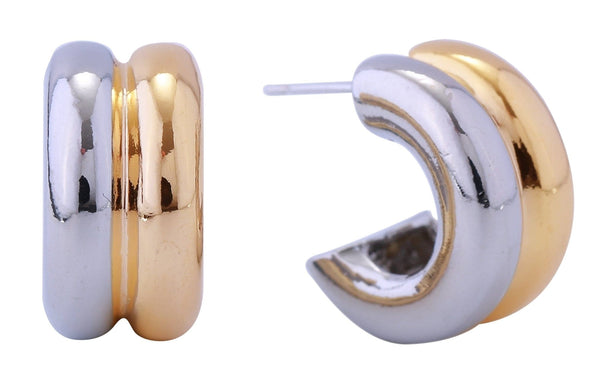 DJE310881 14K Dipped Two Tone Double Hoop Post Earrings - MiMi Wholesale