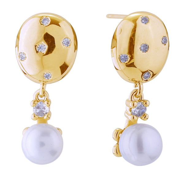 DJE310886 14K Tiered Drop Pearl Post Earrings - MiMi Wholesale