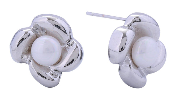 DJE310890 14K Flower Pearl Post Earrings - MiMi Wholesale