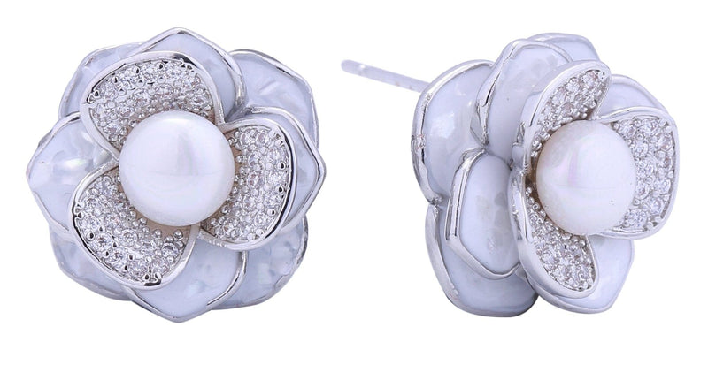 DJE310891 14K Peony Pearl Post Earrings - MiMi Wholesale