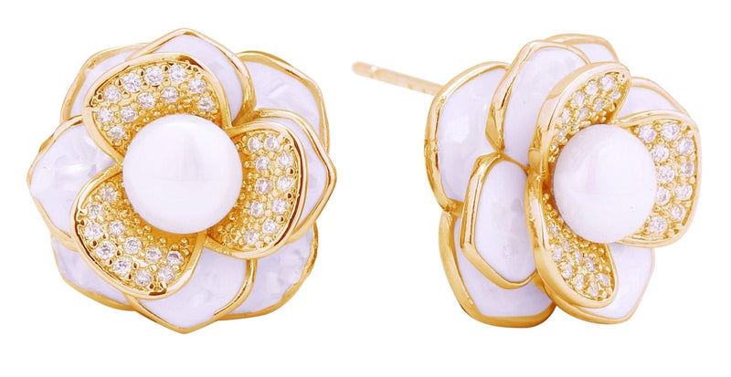 DJE310891 14K Peony Pearl Post Earrings - MiMi Wholesale