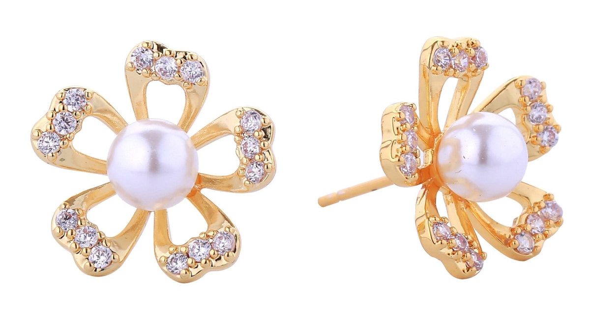 DJE310892 14K Petals Pearl Post Earrings - MiMi Wholesale