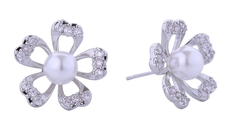 DJE310892 14K Petals Pearl Post Earrings - MiMi Wholesale