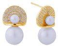 DJE310898 14K Double Pearl Pave CZ Post Earrings - MiMi Wholesale