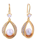 DJE310901 14K Luxe Pearl Drop Pave CZ Earrings - MiMi Wholesale