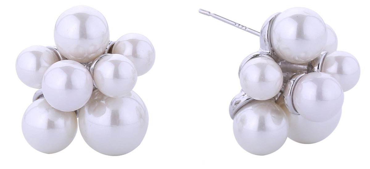 DJE310904 14K Pearl Cluster Post Earrings - MiMi Wholesale