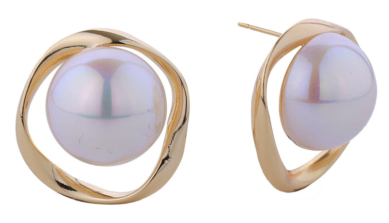 DJE310905 14K Globe Pearl Post Earrings - MiMi Wholesale