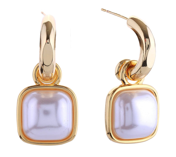 DJE310906 14K Square Pearl Drop Post Earrings - MiMi Wholesale