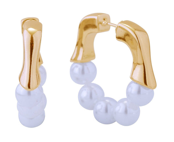 DJE310908 14K Dipped Wavy Pearl Hoop Huggie Earrings - MiMi Wholesale