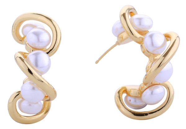 DJE310914 14K Wavy Cluster Pearl Post Earrings - MiMi Wholesale