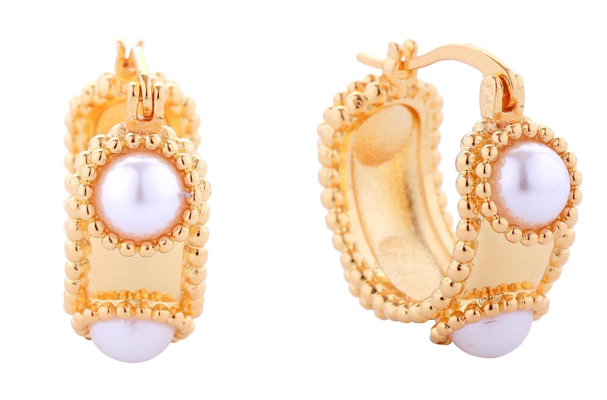 DJE310915 14K Vintage Pearl Pincatch Earrings - MiMi Wholesale