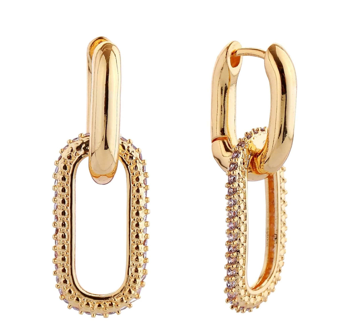 DJE310927 14K Link Pave CZ Huggie Earrings - MiMi Wholesale
