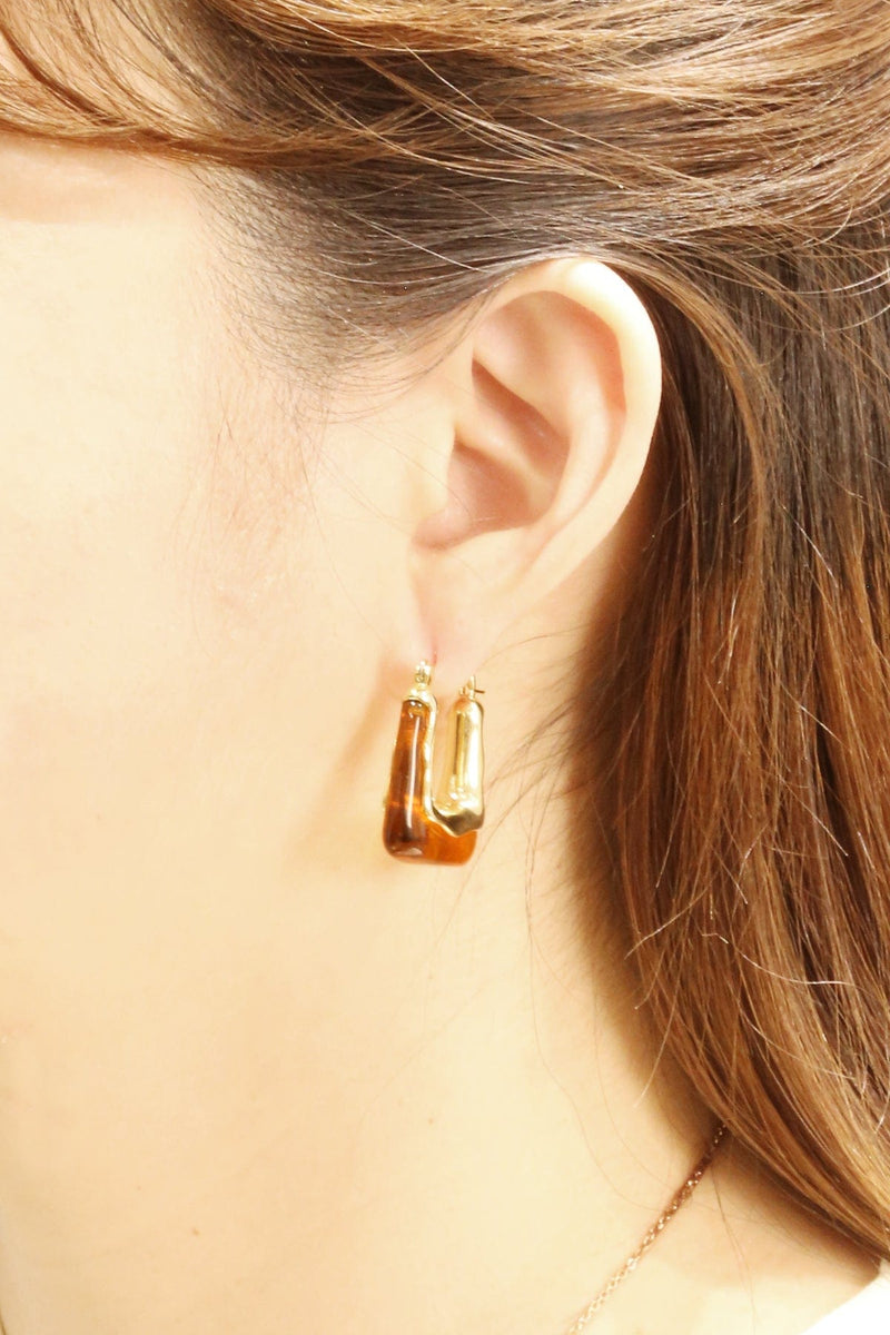 DJE311051 14K Angled Resin Pincatch Earrings - MiMi Wholesale