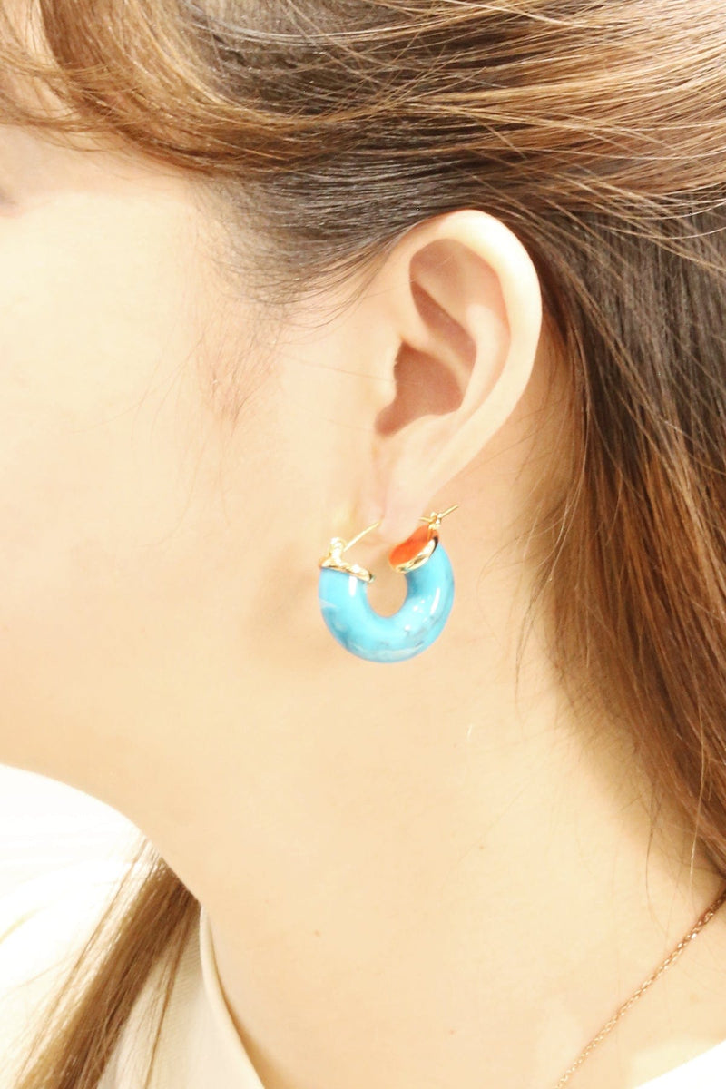 DJE311052 14K Chunky Turquoise Pincatch Earrings - MiMi Wholesale