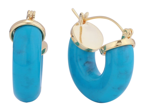 DJE311052 14K Chunky Turquoise Pincatch Earrings - MiMi Wholesale