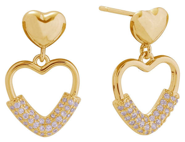 DJE311066 14K Dipped Double Heart Drop Post Earrings - MiMi Wholesale