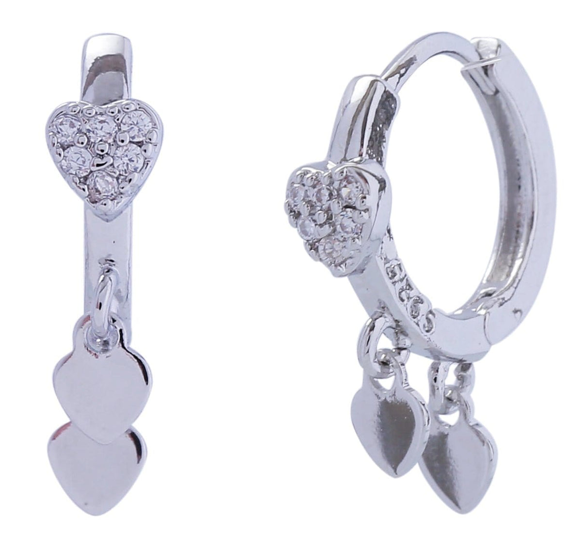 DJE311075 14K Dipped Mini Dangle Heart Hoop Earrings - MiMi Wholesale