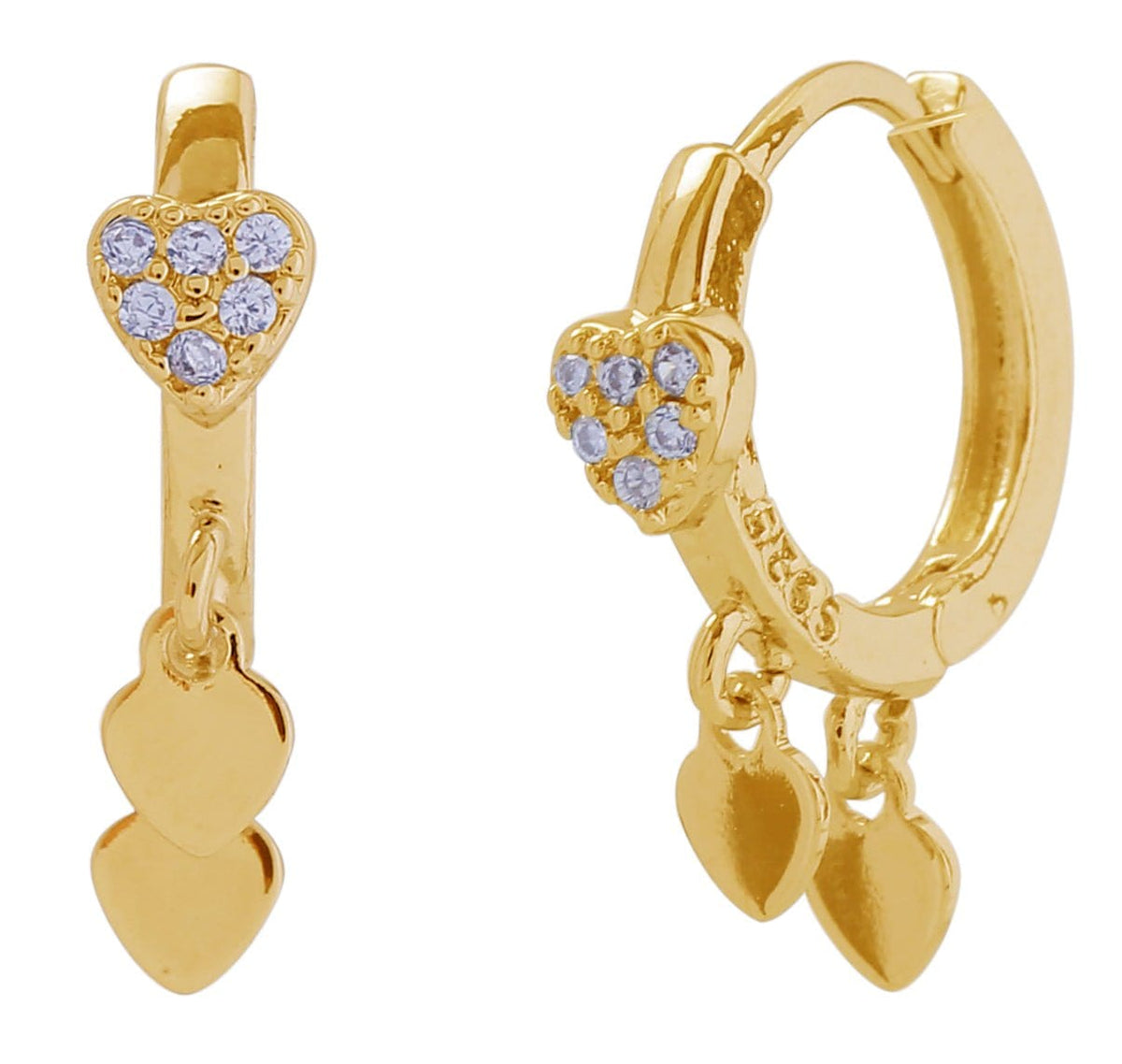 DJE311075 14K Dipped Mini Dangle Heart Hoop Earrings - MiMi Wholesale