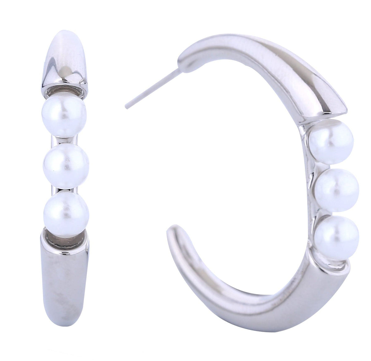 DJE311228 14K Dipped Pearl Crescent CZ Hoop Earrings - MiMi Wholesale
