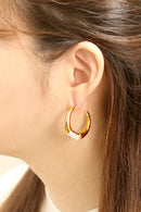 DJE311228 14K Dipped Pearl Crescent CZ Hoop Earrings - MiMi Wholesale