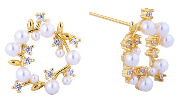 DJE311230 14K Dipped Pearl Wreath Post Earrings - MiMi Wholesale