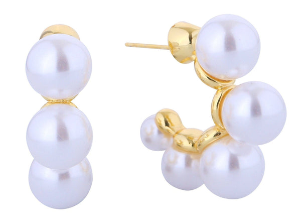 DJE311232 14K Dipped Pearl Cluster Hoop Earrings - MiMi Wholesale