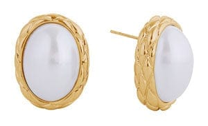 DJE311241 14K Dipped Oval Pearl Post Earrings - MiMi Wholesale