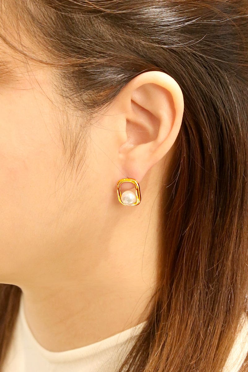 DJE311242 14K Dipped Frame Pearl Post Earrings - MiMi Wholesale