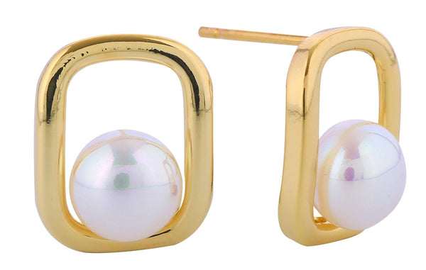 DJE311242 14K Dipped Frame Pearl Post Earrings - MiMi Wholesale