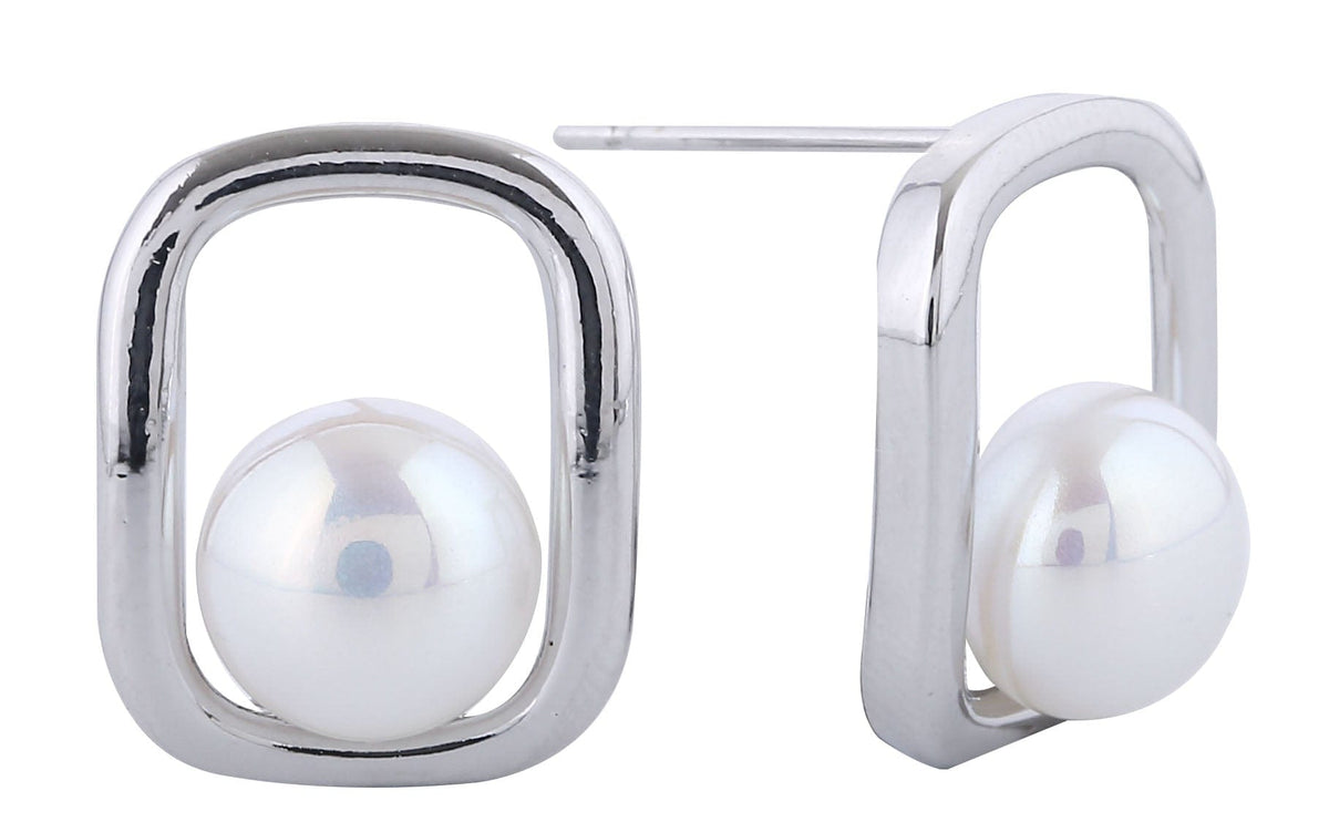 DJE311242 14K Dipped Frame Pearl Post Earrings - MiMi Wholesale