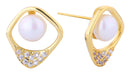 DJE311244 14K Dipped Halo Pearl CZ Post Earrings - MiMi Wholesale