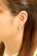 DJE311244 14K Dipped Halo Pearl CZ Post Earrings - MiMi Wholesale