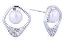 DJE311244 14K Dipped Halo Pearl CZ Post Earrings - MiMi Wholesale