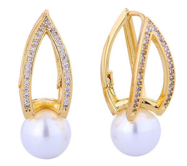 DJE311246 14K Dipped Crown Jewelry Pearl CZ Earrings - MiMi Wholesale