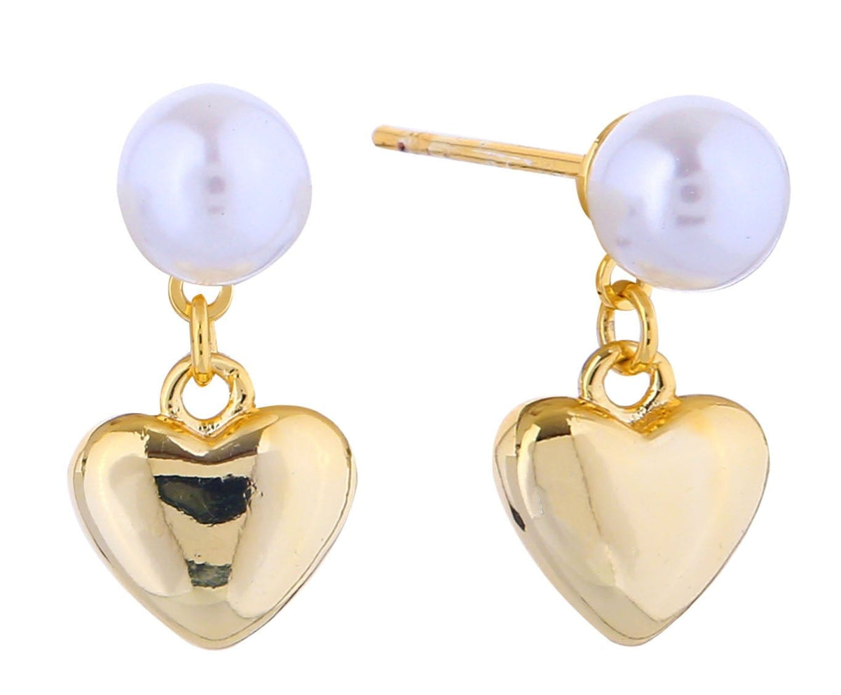 DJE311252 14K Dipped Heart Drop Pearl Earrings - MiMi Wholesale