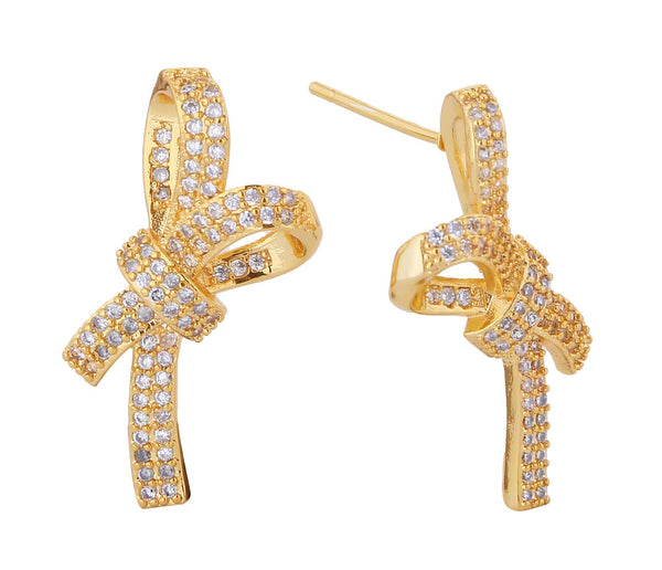 DJE311308 14K Dipped Bow Delight CZ Post Earrings - MiMi Wholesale