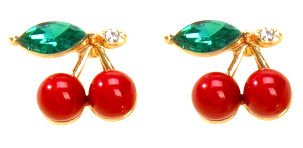 DJE311321 14K Dipped Enamel Cherry Post Earrings - MiMi Wholesale