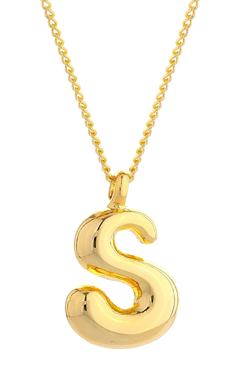 DJN330008 14K Dipped Small Bubble Letter Initial Necklace - MiMi Wholesale