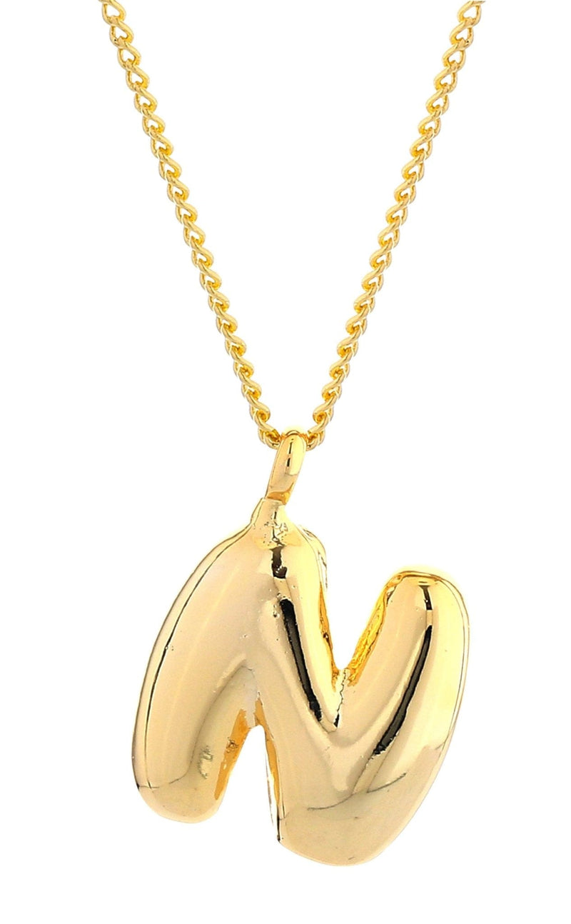 DJN330008 14K Dipped Small Bubble Letter Initial Necklace - MiMi Wholesale