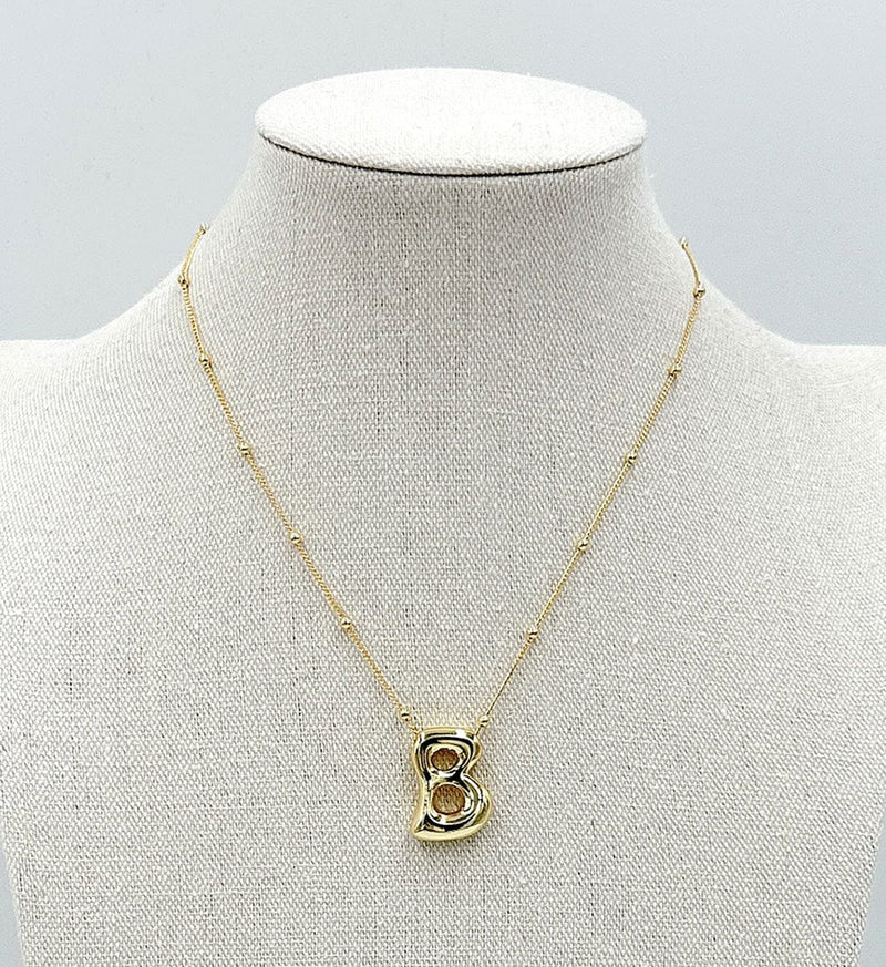 DJN330009 14K Dipped Big Bubble Letter Initial Necklace - MiMi Wholesale