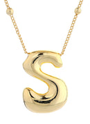DJN330009 14K Dipped Big Bubble Letter Initial Necklace - MiMi Wholesale