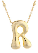 DJN330009 14K Dipped Big Bubble Letter Initial Necklace - MiMi Wholesale