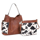 EE95037C2 2 in 1 Cow Print Hobo and Crossbody Bag Set - MiMi Wholesale