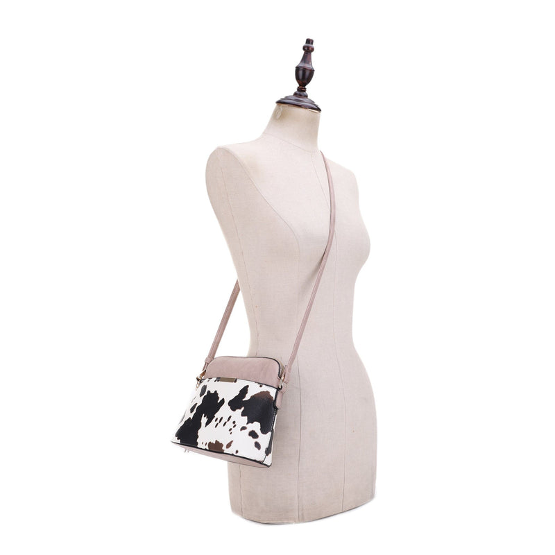 EE95314CX Cow Print Dome Crossbody Bag - MiMi Wholesale