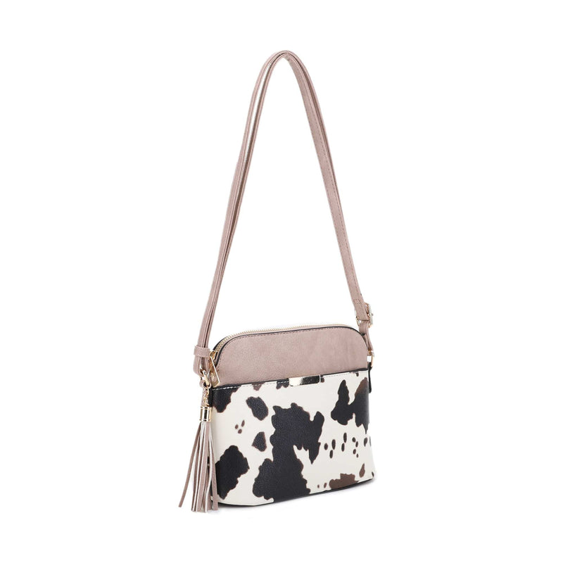 EE95314CX Cow Print Dome Crossbody Bag - MiMi Wholesale